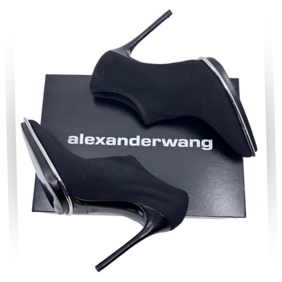 ALEXANDER WANG Cara Stretch Mesh Pointy Toe Sock Fit Pull On Ankle Booties 37.5 - Picture 8 of 14